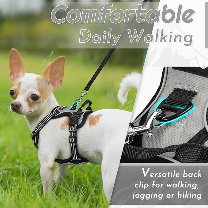 Eagloo Small Dog Harness No Pull, Service Vest with Reflective Strips and Control Handle, Adjustable and Comfortable for Walking, No Choke Pet Harness with 2 Metal Rings, Grey, XS-PurrikoPets