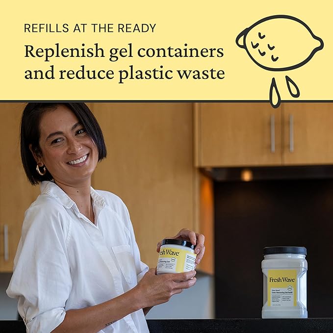 Fresh Wave Lemon Odor Removing Gel Refill, 63 oz. - Safer Odor Absorbers for Home, Natural Plant-Based Odor Eliminator, Every 15 oz. lasts 30-60 Days, For Cooking, Trash & Pets-PurrikoPets