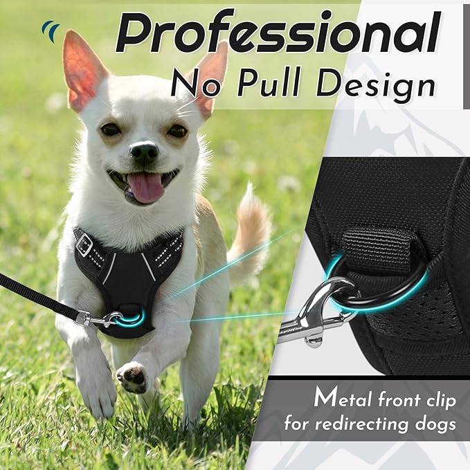Eagloo Small Dog Harness No Pull, Service Vest with Reflective Strips and Control Handle, Adjustable and Comfortable for Easy Walking, No Choke Pet Harness with 2 Metal Rings, Black, XS-PurrikoPets