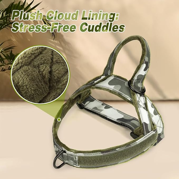 Forestpaw No Pull Dog Harness - Soft Flannel Padded Tactical Dog Vest Harness with Quick Release Buckle, Adjustable Reflective Pet Harness for Medium Dogs Walking Training,Green Camouflage M-PurrikoPets