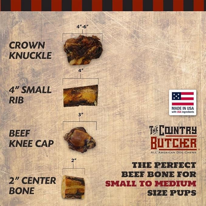 2" Beef Marrow Dog Bones for Aggressive Chewers, Small Breed Dog Treat, Natural, Tough, Chew Toy, Made in The USA, 6 Count-PurrikoPets