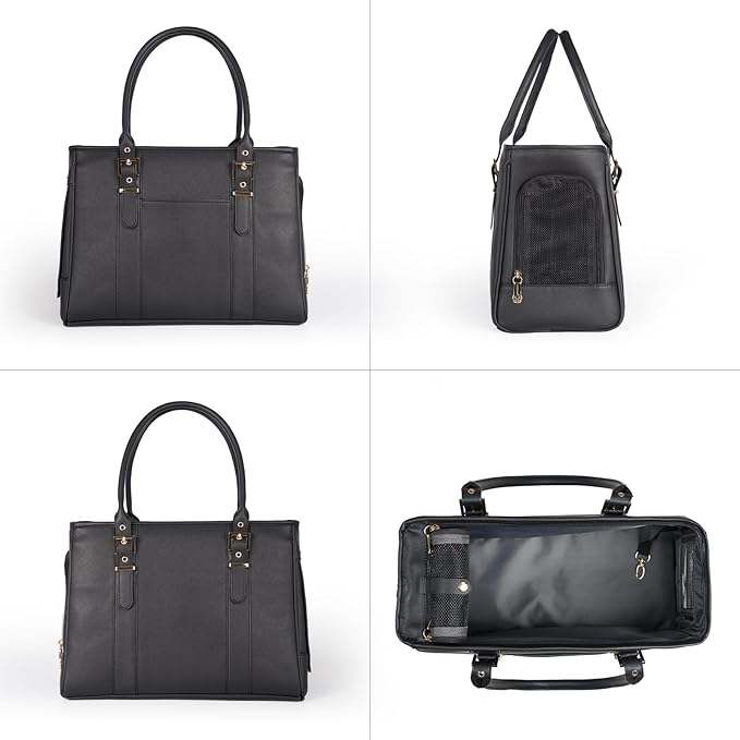 Fashion Pet Carrier Dog Purse Cat Bag Soft-Sided Carriers Travel Airline Approved, Stylish Leather Tote Handbag for Small Animal Puppy Kitten (Black)-PurrikoPets
