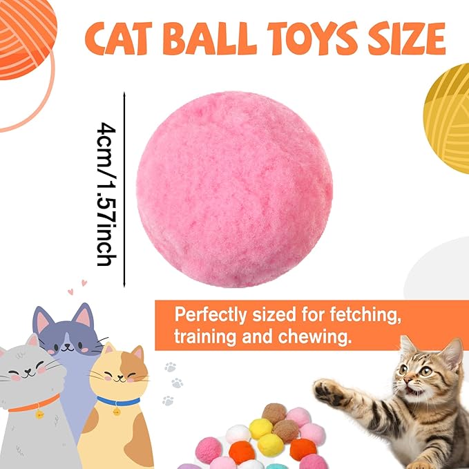 20Pcs 1.6" Cat Toy Balls, Soft Kitten Pom Pom Toys, Plush Interactive Playing Quiet Ball Cats Favorite Toy, DIY Craft Decorations, Training and Sensory Enrichment-PurrikoPets