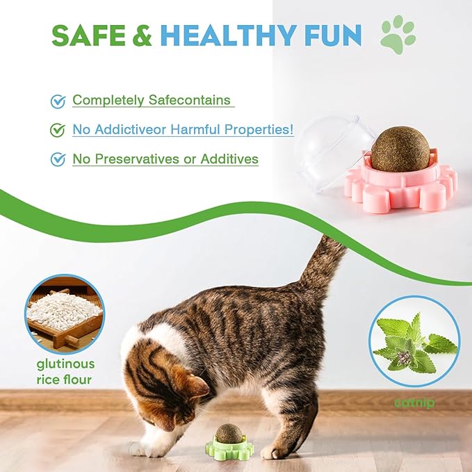 4 Pack Catnip Balls Roller Wall Ball for Cats Spinning Catnip Station Licking Balls Organic Cat nip Chew Ball for Teeth Cleaning & Play-PurrikoPets