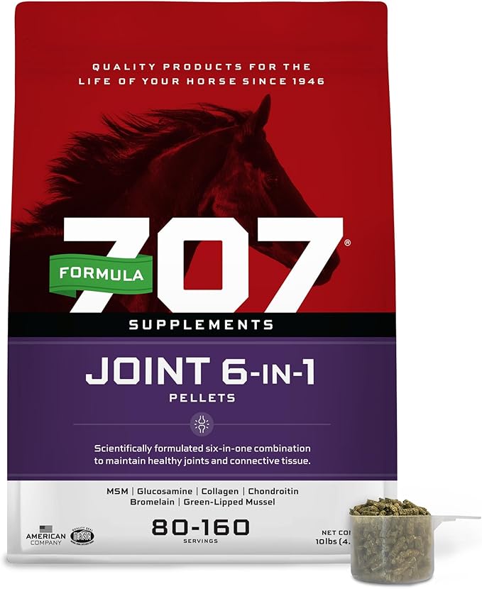 Formula 707 Joint 6in1 Equine Supplement 10 lb Bag – Support for Joint Integrity and Inflammatory Response in Horses – Green-Lipped Mussel, MSM, Glucosamine, Chondroitin & Collagen-PurrikoPets
