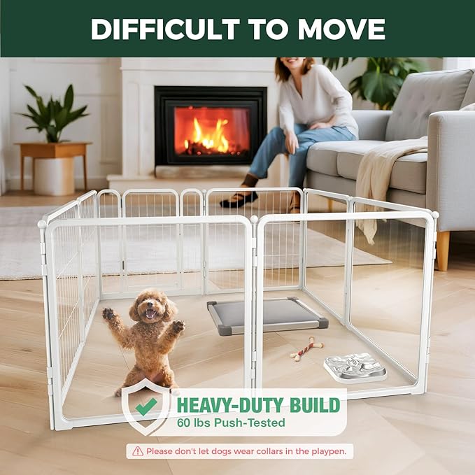 FXW Homeplus Unleashed Indoor Dog Playpen - Stress-Free and Safe Play, Heavy Duty 24 Inch 4 Acrylic Panels + 4 Wire Panels Dog Pen for Puppy and Small Dogs, White│Patented-PurrikoPets