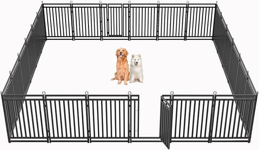 Dog Fence Outdoor Indoor, 40 Inch Height 24 Panels Dog Playpen for Large/Medium/Small Dogs Metal Dog Pen for Yard Camping and RV | Black-Silver-PurrikoPets