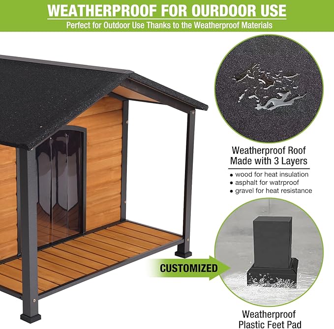 Dog House Outdoor & Indoor Unique All-Around Iron Frame Dog Kennel for Winter with Raised Feet for Small & Medium & Large Dogs,Weatherproof Roof (41.6 “L×41.4”W×34.1“H)-PurrikoPets