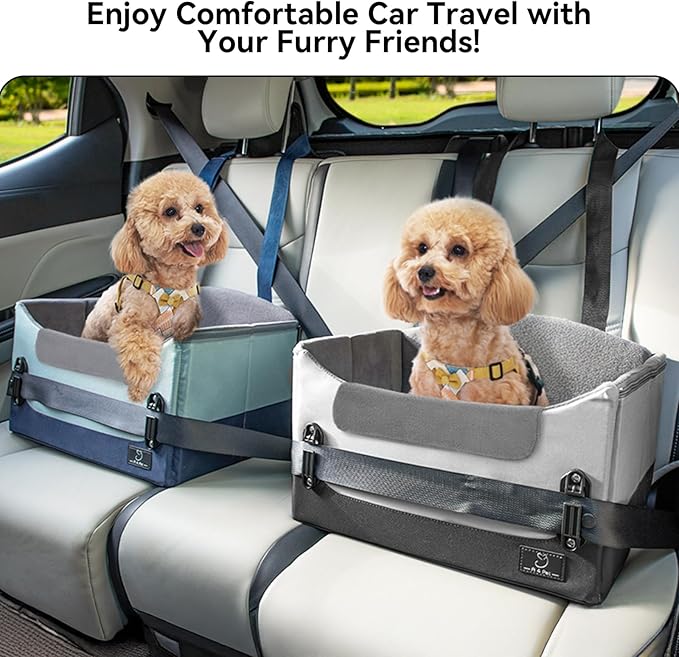 A4Pet Dog Car Seats for Small Dogs, Booster Car Seat with Patent Buckles & Clip-On Safety Leash, Pet Seat for Puppy Small Dogs Cats Under 25 Lbs, Grey-PurrikoPets