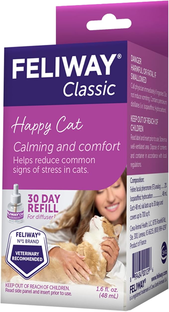 FELIWAY® Classic 30 Day Cat Calming Refill for Pheromone Diffuser, 48ml - Helps Reduce Common Signs of Stress in Cats & Kittens, Enhanced Calming-PurrikoPets