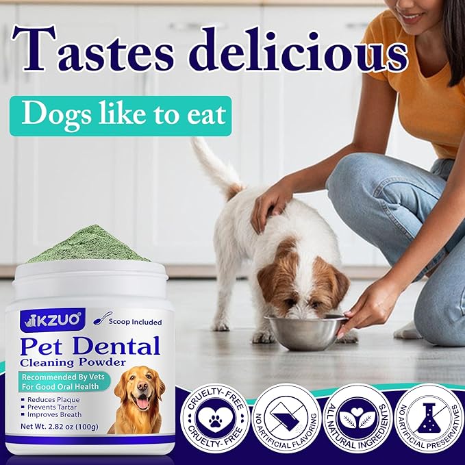 Dog Teeth Cleaning Powder - Dog Dental Powder - Targets Tartar & Reduces Plaque & Bad Breath - Teeth Cleaning Made Easy Eliminate - Formulated for Small, Medium, Large Dogs (2PCS)-PurrikoPets