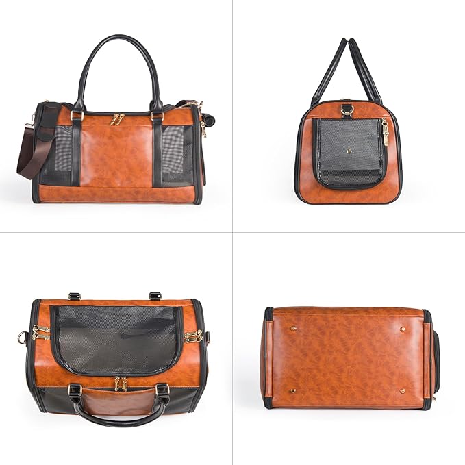 Dog Soft-Sided Carriers Pet Carrier for Small Dogs Cats, Fashion PU Leather Small Dog Carrier Pet Purse, Airline Approved Travel Pet Carrier for Puppy Kitten Small Animals-PurrikoPets