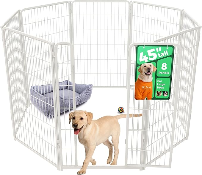 FXW Homeplus Unleashed Indoor Dog Playpen - Stress-Free and Safe Play, Heavy Duty 45 Inch 8 Wire Panels Dog Pen for Large Dogs, White│Patented-PurrikoPets