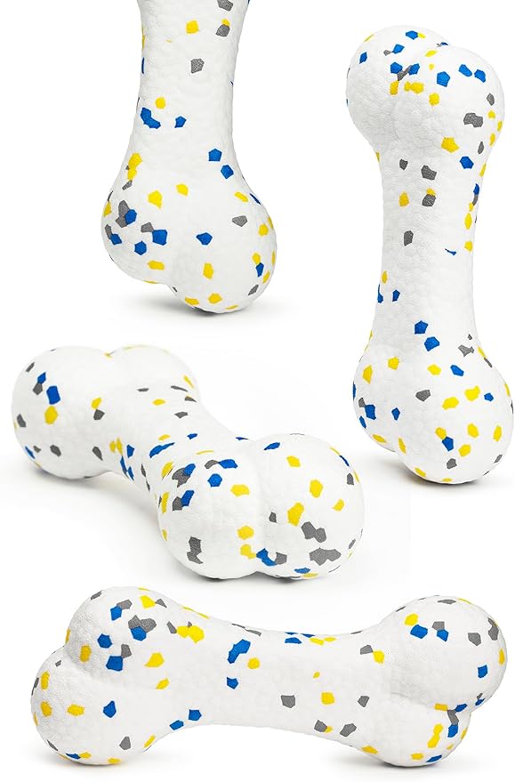 7.28" Indestructible Large Bone Balls for Aggressive Chewers Durable Stick Bouncy Interactive Chew Toy for Dogs Fetch Game Lightweight Floating Outdoor Training, White-PurrikoPets