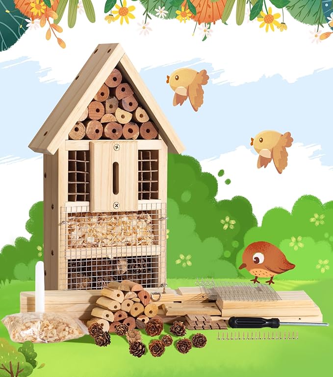 2 PK Large Cedar Wood Insect House Kit for DIY Project Backyard Insect House, Bee House, Nesting Habitat Shelters, Garden Shelter for Bees, Butterflies, Bugs-PurrikoPets