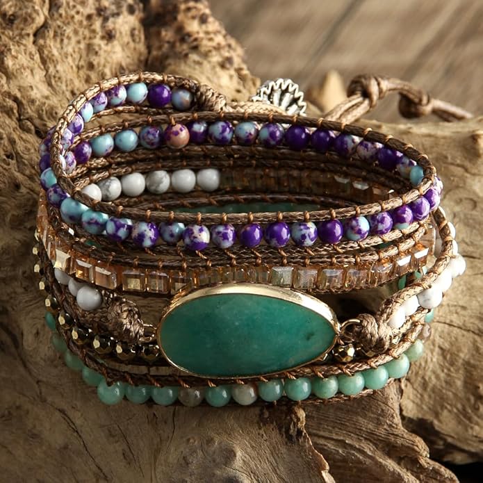 ZOSOJONA Women Handmade Boho Wrap Bracelets Natural Stone Variety Beads Strand Bracelet