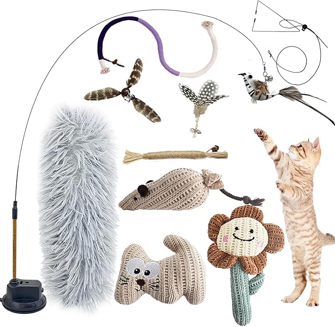 7-in-1 Interactive Cat Toys for Indoor Cats with Washable Adhesive Suction Cup, Hanging Cat Toys, Silvervine Stick and Sisal Chew Rope Catnip Teething Toy for Bored Kitten-PurrikoPets