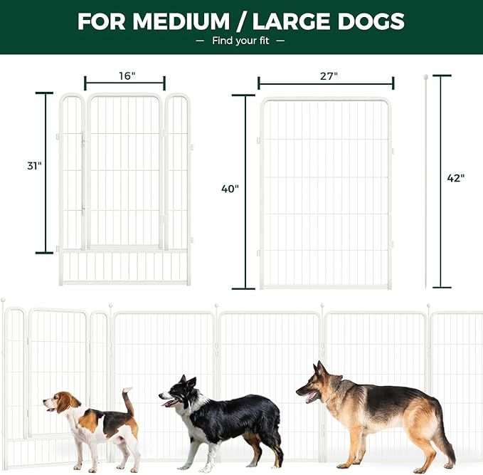 FXW Rollick Unleashed Dog Playpen for Indoor, Yard, RV Camping, 40 inch 48 Panels for Medium and Large Dogs, White│Patented-PurrikoPets