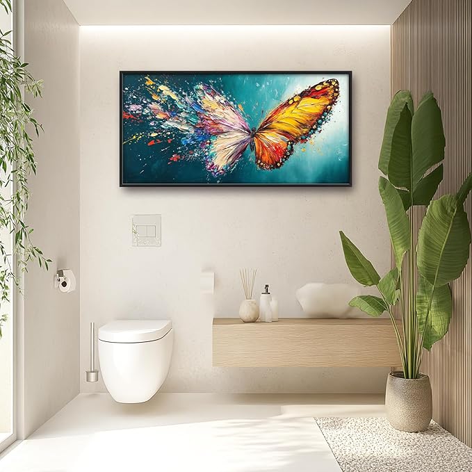 Extra Large Framed Abstract Butterfly Wall Art,Colorful Graffiti Wall Decor,Splashing Wings Pictures for Living Room,Canvas Print Painting Modern Artwork Bedroom Office Bathroom Home Decor 60L x30W-PurrikoPets