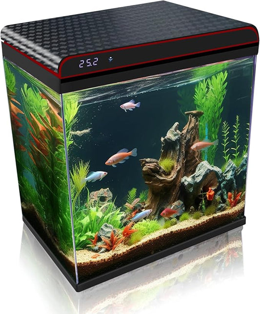 10 Gallon Glass Fish Tank Aquarium Starter Kit - Self-Cleaning with 3-Color LED Lights, Ultra-Quiet Pump & Filter, Smart Temperature Monitoring for Betta, Shrimp, and Tropical Fish-PurrikoPets