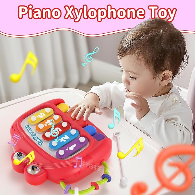 4 in 1 Baby Toy for 6 9 12 18 Month, Learning Toys for Babies 6-12 Months, Baby Busy Cube, Stacking Sorter, Pull String & Piano Xylophone Travel Toy, Birthday Gift for 1 2 Year Old-PurrikoPets