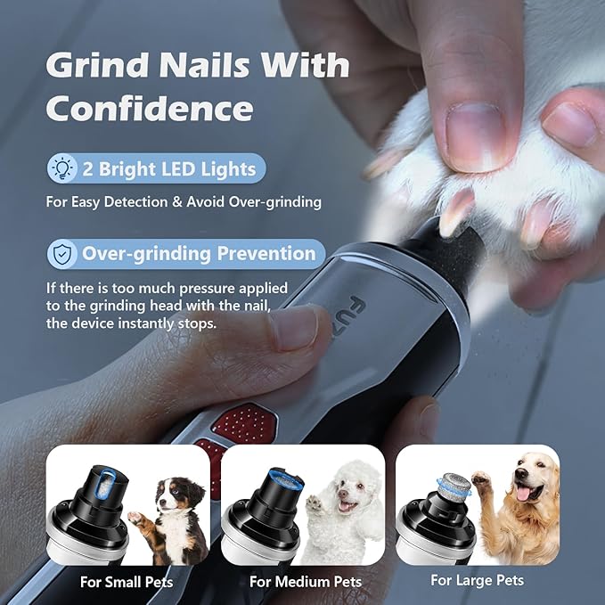 Dog Nail Grinder, Nail Clippers with LED Light, USB Rechargeable Electric Dog Nail Trimmer 5-Speed Paws Grooming & Smoothing for Large Medium Small Dogs Cats Pet-PurrikoPets