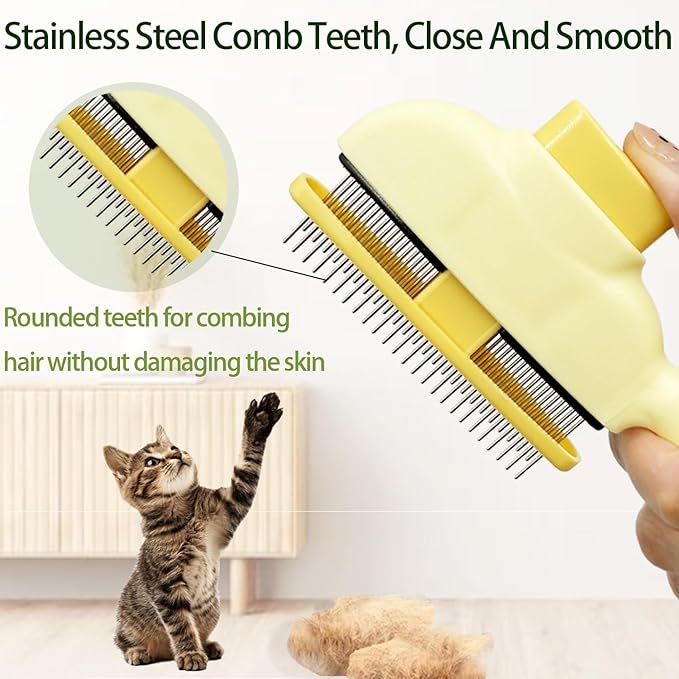 2Pcs Flea Comb for Cats Dogs,Long & Short Stainless Steel Metal Teeth for Shedding and Tangles,Cat Combs for Indoor Cats-PurrikoPets