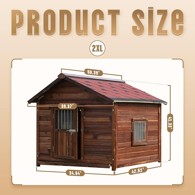 Extra Large Dog House Outdoor Made of Solid Pine Wood, Warm Doghouse, Dog House with Elevated Floor for Large Dogs, (Wood, 2XL)-PurrikoPets