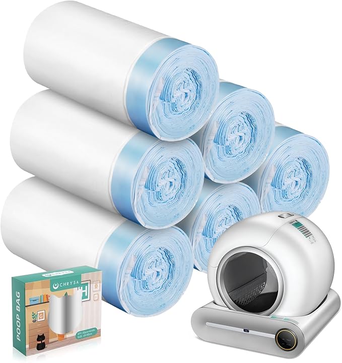 80 Count Waste Bags for Self-Cleaning Cat Litter Box, Replacement Extra Large Cat Litter Box Liners, 4 Rolls Drawstring Trash Bags for Robot, 20 x 18 Inches（4 Packs/80 Counts）-PurrikoPets