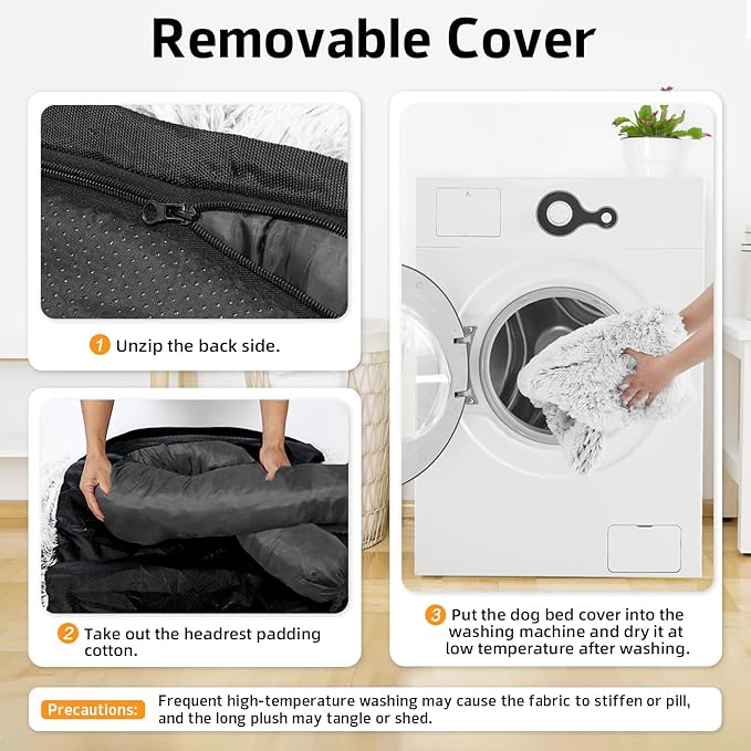 GGIB Calming Dog Bed Fluffy Plush Dog Mat for Furniture Protector with Removable Washable Cover for Large Medium Small Dogs and Cats (Extra Extra Large, Light Grey)-PurrikoPets