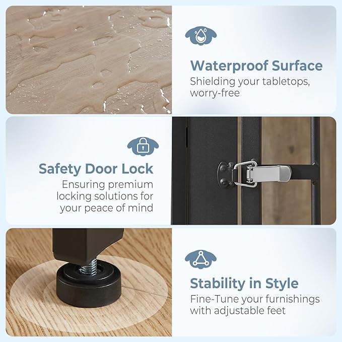 43'' Dog Crate Furniture with 3 Doors, XL Wooden Crate End Table, Heavy Duty Indoor Puppy Cage Kennel for Medium to Large Dogs, Multiple Units Can be Combined-PurrikoPets