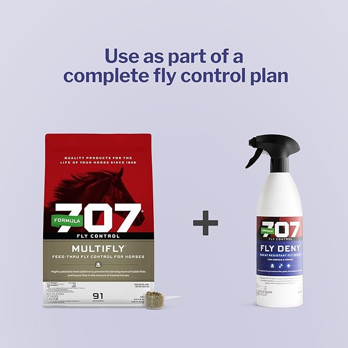 Formula 707 Fly Deny Spray for Horses & Ponies, Sweat-Resistant 14-Day Protection from Flies, Gnats & Mosquitoes, Repels and Kills, 32 Oz-PurrikoPets