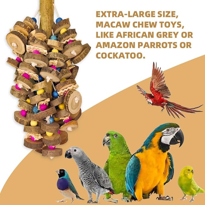 Extra Large Bird Parrot Toys- 19.7 inch Multicolored Natural Wooden Block Parrot Chewing Toy Suggested for Macaws cokatoos, African Grey and a Variety of Amazon Parrots. (Large Size)-PurrikoPets
