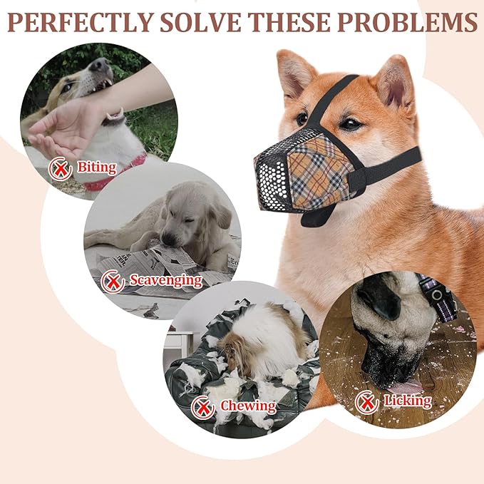 Dog Muzzle for Small Large Dogs - Soft Nylon Basket Muzzle with Adjustable Strap, Breathable Mesh Design Prevents Biting Chewing Licking Eating - Ideal for Training, Grooming & Vet Visits (Yellow, S)-PurrikoPets