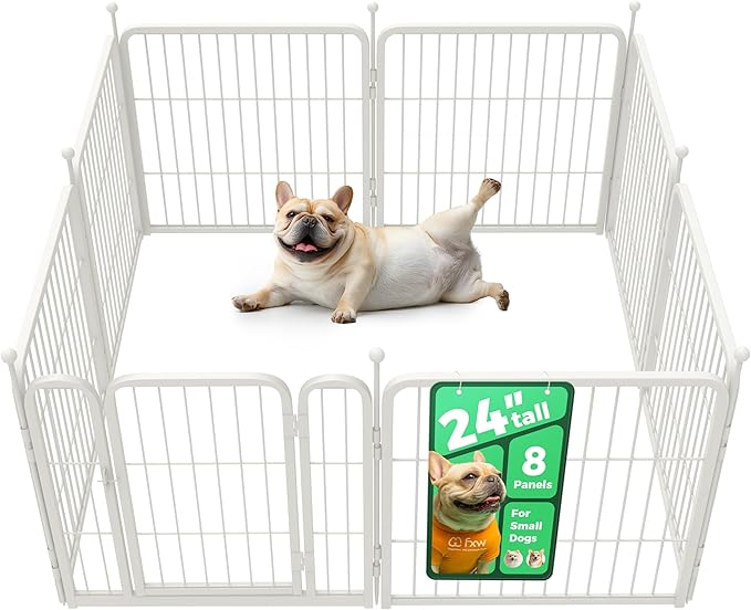 FXW Rollick Unleashed Dog Playpen for Indoor, Yard, RV Camping, 24 inch 8 Panels for Small and Puppy Dogs, White│Patented-PurrikoPets