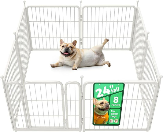 FXW Rollick Unleashed Dog Playpen for Indoor, Yard, RV Camping, 24 inch 8 Panels for Small and Puppy Dogs, White│Patented-PurrikoPets