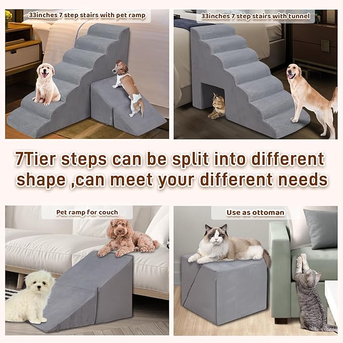 Dog Stairs & Steps for High Beds 30-36 inches High Tall, LitaiL 33inch 7 Steps Pet Stairs/Steps for High Beds Small Large Dogs, Non-Slip Dog Ramps/Ladder for Old Dogs/Cats-PurrikoPets