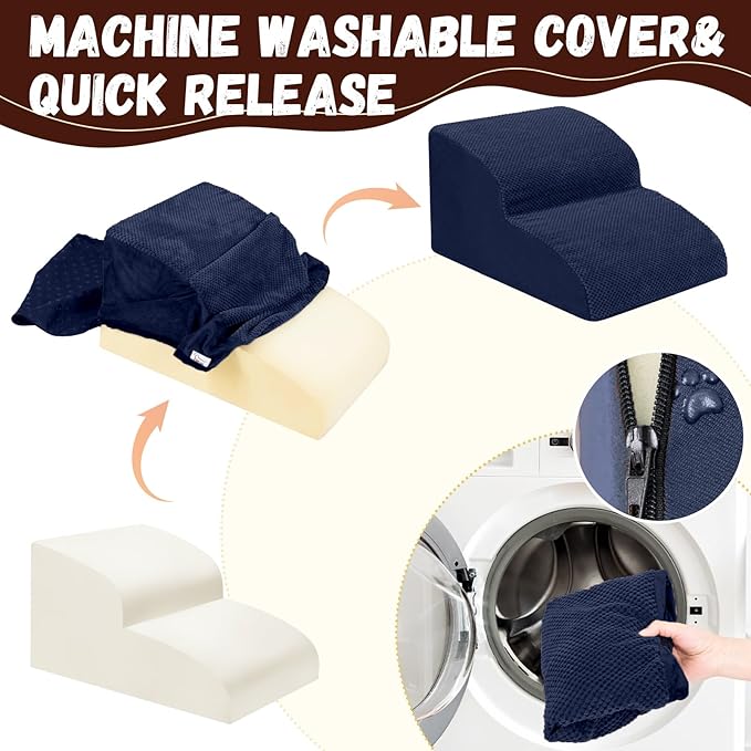 Dog Stairs for Small Dogs - High Density Foam Pet Steps, Extra Wide Dog Ramp with Non-Slip Bottom for High Beds, Couch and Sofa, Best for Dogs Injured, Older Doggy Cats,2 Steps, Navy-PurrikoPets