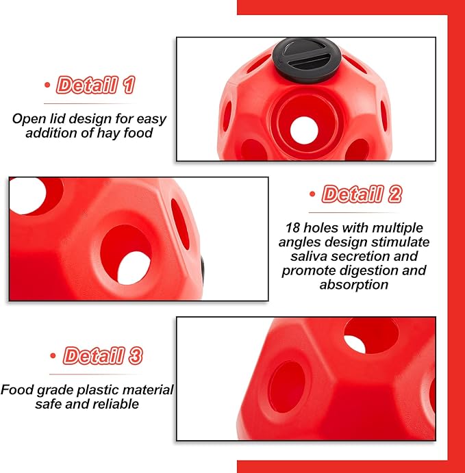 15.75" Hay Ball for Horse with Hanging Strap Slow Feed Horse Treat Ball Extra Large Hanging for Paddock Stall Stable Supplies(Red)-PurrikoPets