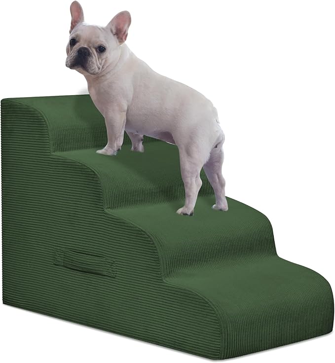 Dog Steps for Small Dogs, 4-Step Pet Ramp Stairs for High Beds and Sofa, Non-Slip Pet Stairs for Small Dogs and Cats, Removable and Easy to Clean Cover, Green-PurrikoPets