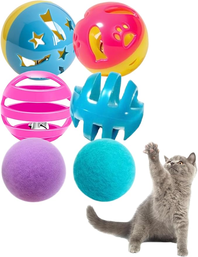 6-Pack Cat Toys for Indoor Cats, Playfully Content (1.5'', Basic Cat Toy Set)-PurrikoPets