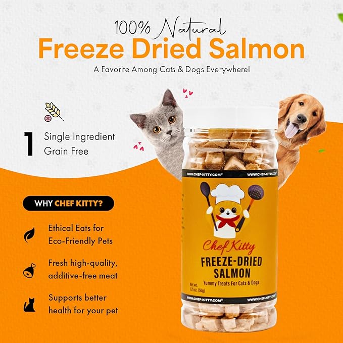 Freeze-Dried Salmon Treats for Cats & Dogs – 100% Wild Caught, Single Ingredient, High-Protein, Healthy Snack – No Additives or Preservatives – 1.4oz - Inspected & Tested in USA-PurrikoPets