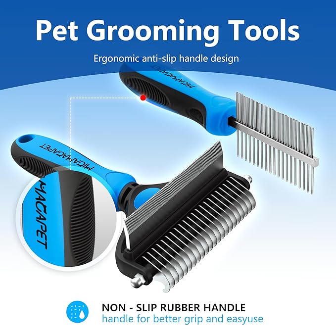 2-in-1 Shedding Brush and Detangling Comb Combo,Stripping Brush for Medium and Large Dogs, Dog and Cat Grooming Comb, 22 Stainless Steel Teeth Remove Tangled Hair, Pet Grooming Tools-large-PurrikoPets