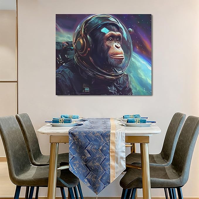 Framed Large Monkey Astronaut Wall Art, Oversized Chimpanzee Spacemen Wall Decor for Living Room, Outer Space Canvas Painting Pictures Modern Artwork for Living Room Bedroom Office 60"x30"-PurrikoPets