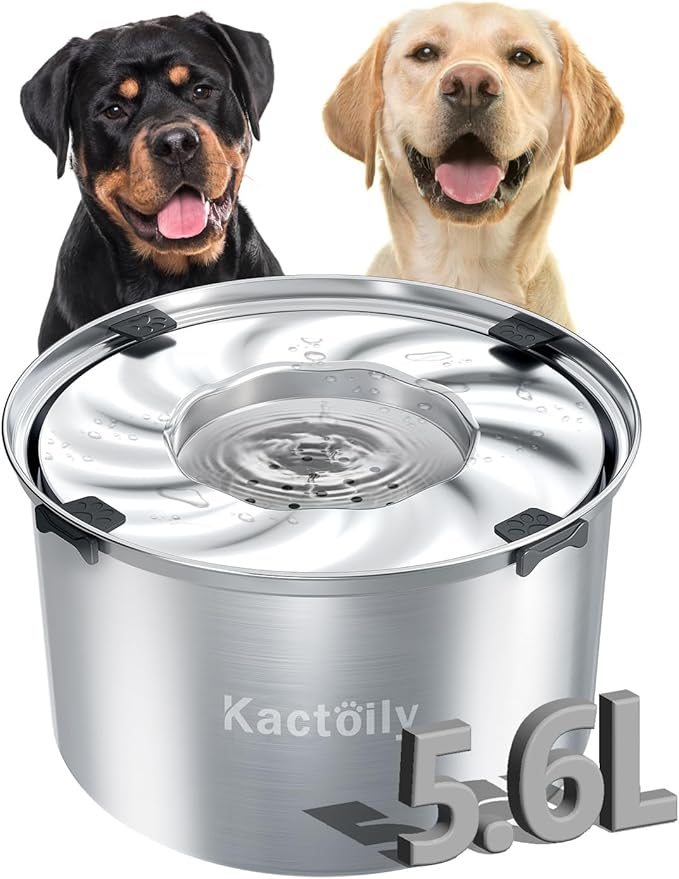 1.5 Gal Dog Water Bowl No Spill, 5.6L Slow Water Bowl for Large Dogs, Slow Drinking Dog Water Bowl Dispenser, Stainless Steel Dog Bowls for Messy Drinkers-PurrikoPets