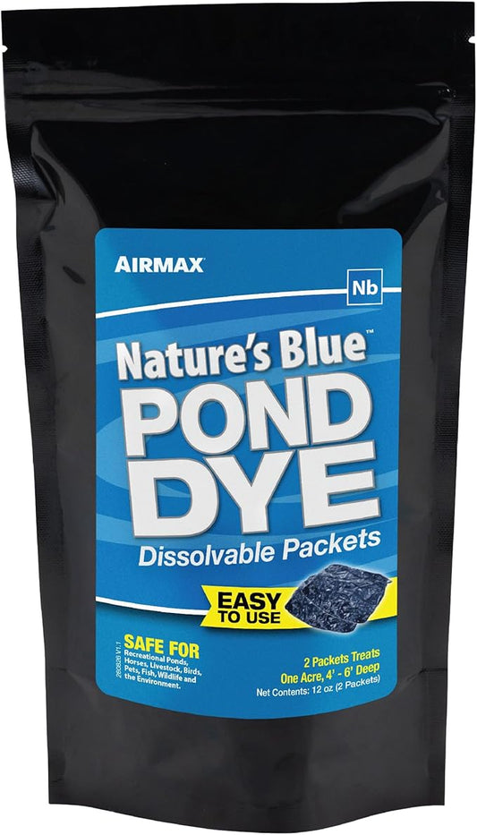Airmax Pond Dye Packets Nature's Blue Colorant for Large Pond & Lake, Beneficial UV Blocking Color Concentrate, Maintain Clean & Clear Water, Fish Safe, Easy Treatment, 2 Soluble Packets-PurrikoPets
