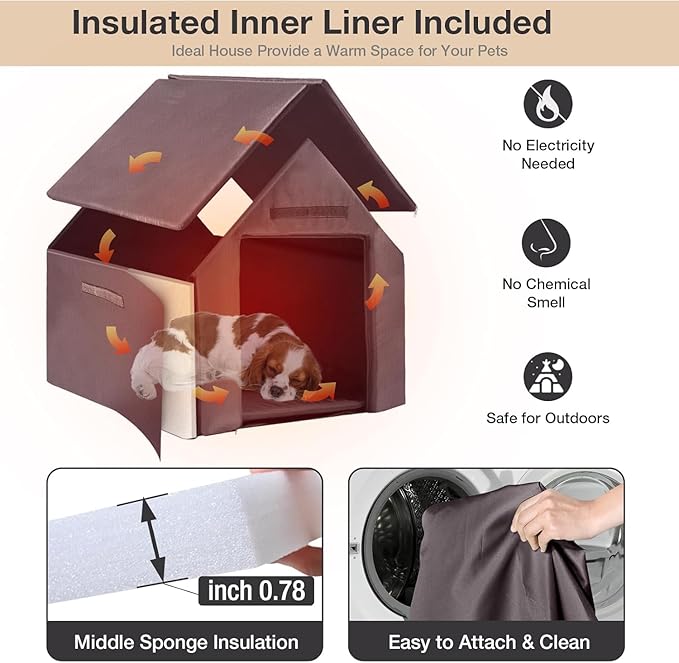 Dog House Outdoor Insulated, 50.87" L Large Dog Kennel with Chew-Proof Iron Frame, Suitable for Medium to Large Dogs (Brown)-PurrikoPets