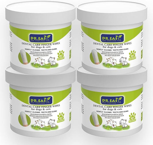DR.EASY Breath Freshener Dental Finger Wipes 320ct for Dog & Cat, Help Wipe Away Plaque &Tartar, No Added Harsh Chemicals No Brush Formula-PurrikoPets