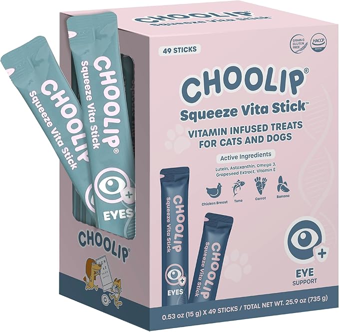 Grab & Go Squeeze Vita Stick Lickable Treats for Dogs & Cats. 49 Eye Health Sticks with Essential multivitamins. Soft and Tasty Paste for All Life Stages, Supporting Eyes Health-PurrikoPets