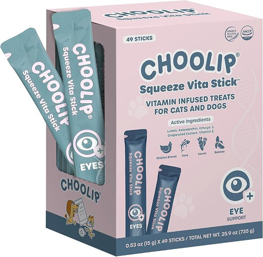Grab & Go Squeeze Vita Stick Lickable Treats for Dogs & Cats. 49 Eye Health Sticks with Essential multivitamins. Soft and Tasty Paste for All Life Stages, Supporting Eyes Health-PurrikoPets